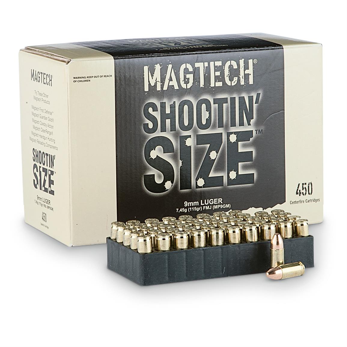 Magtech Shootin' Size, 9mm Luger, FMJ, 115 Grain, 450 Rounds - 607820 ...