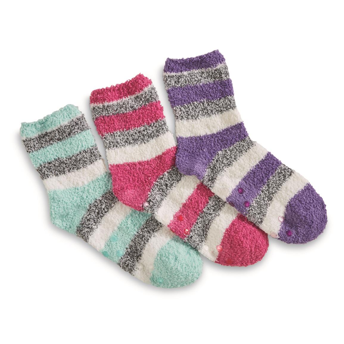 Guide Gear Women's Cozy Gripper Socks, 3 Pairs, Multi Stripe