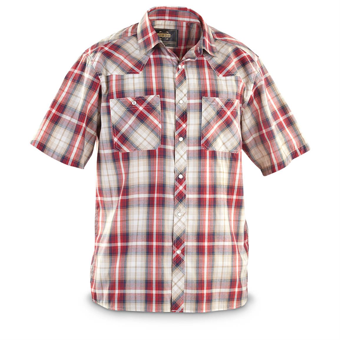 Guide Gear Men's Western Plaid Short-Sleeve Shirt - 613618, Shirts ...
