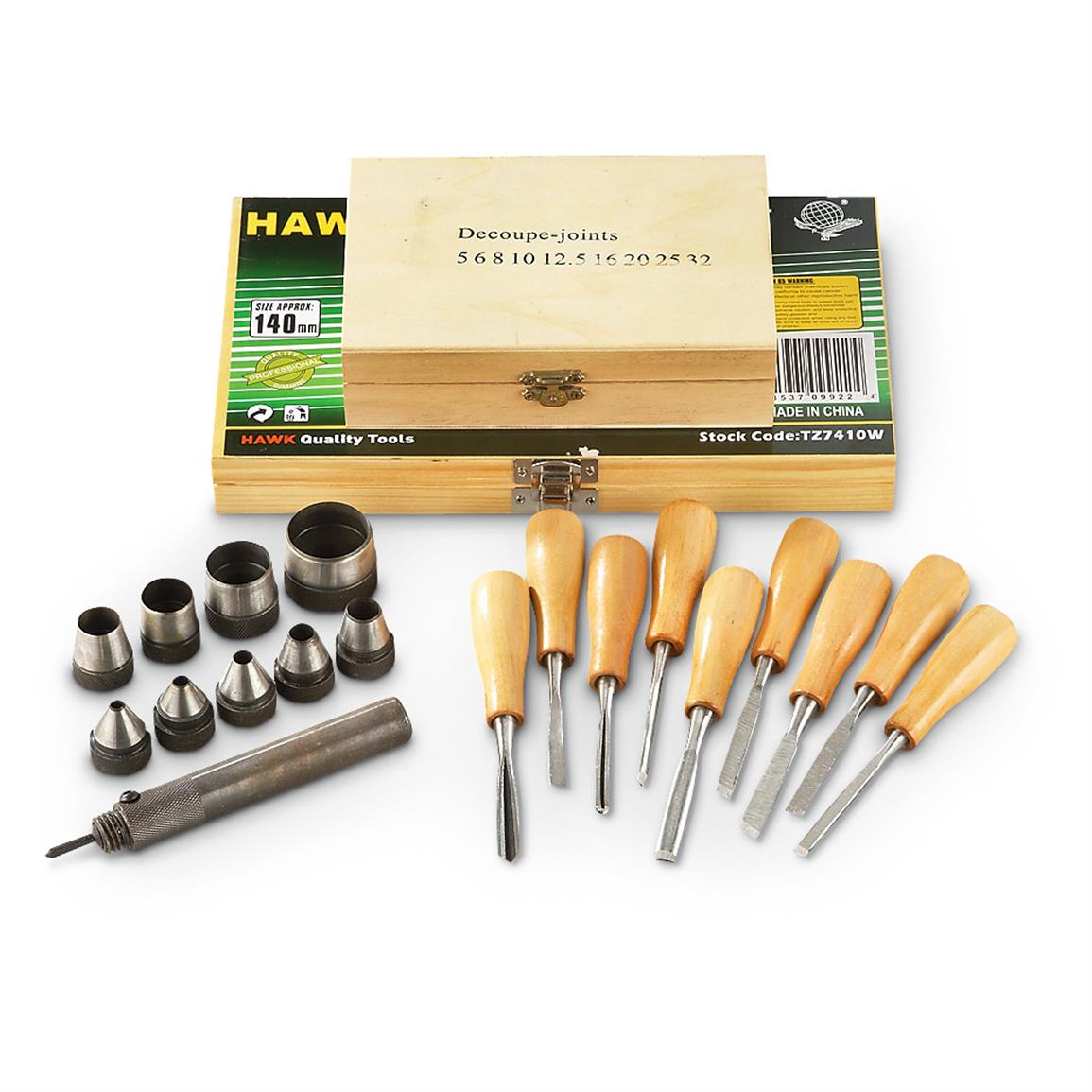 20-Pc. Hawk Woodworkers Punch and Chisel Set - 613646, Hand & Power