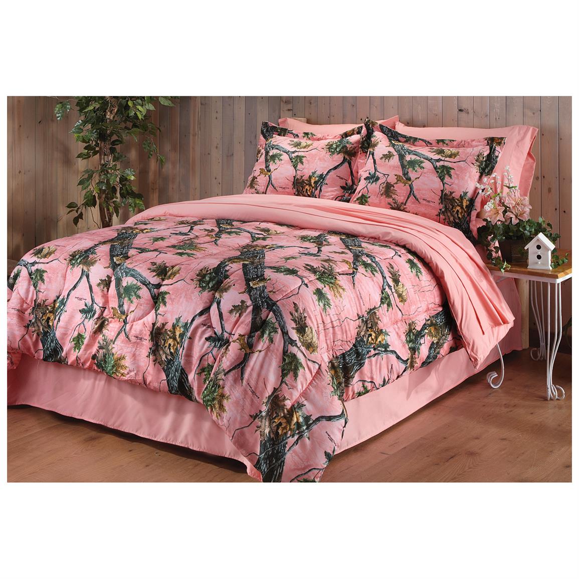 Superflauge Pink Complete Bed Set, Twin Size Pink Camo Bedding