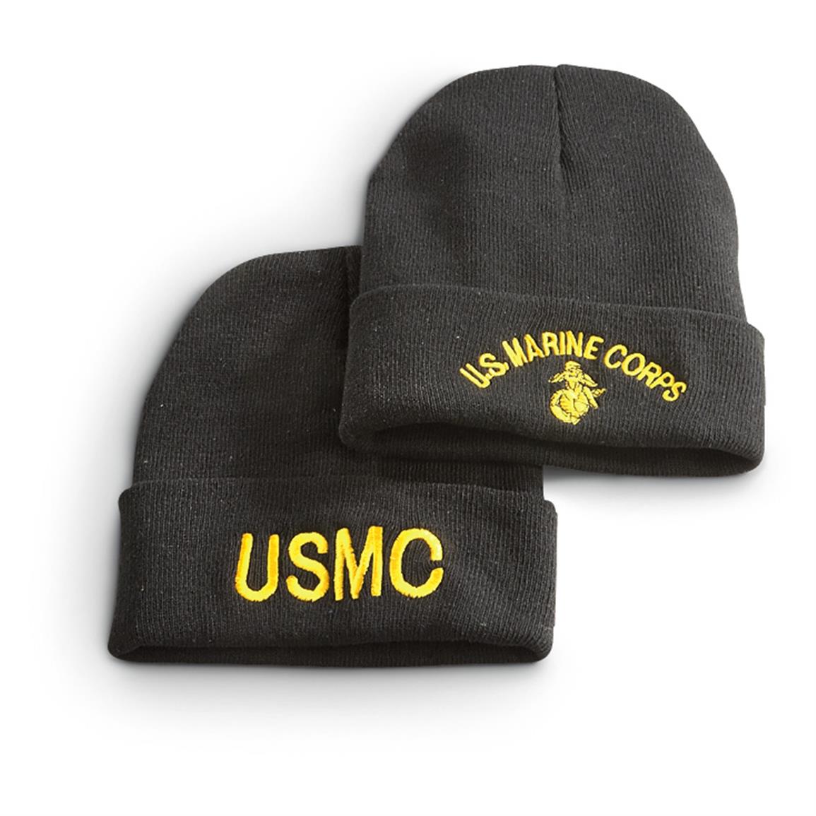 Military Surplus Embroidered Knit Caps, 2 Pack, USMC, Marines