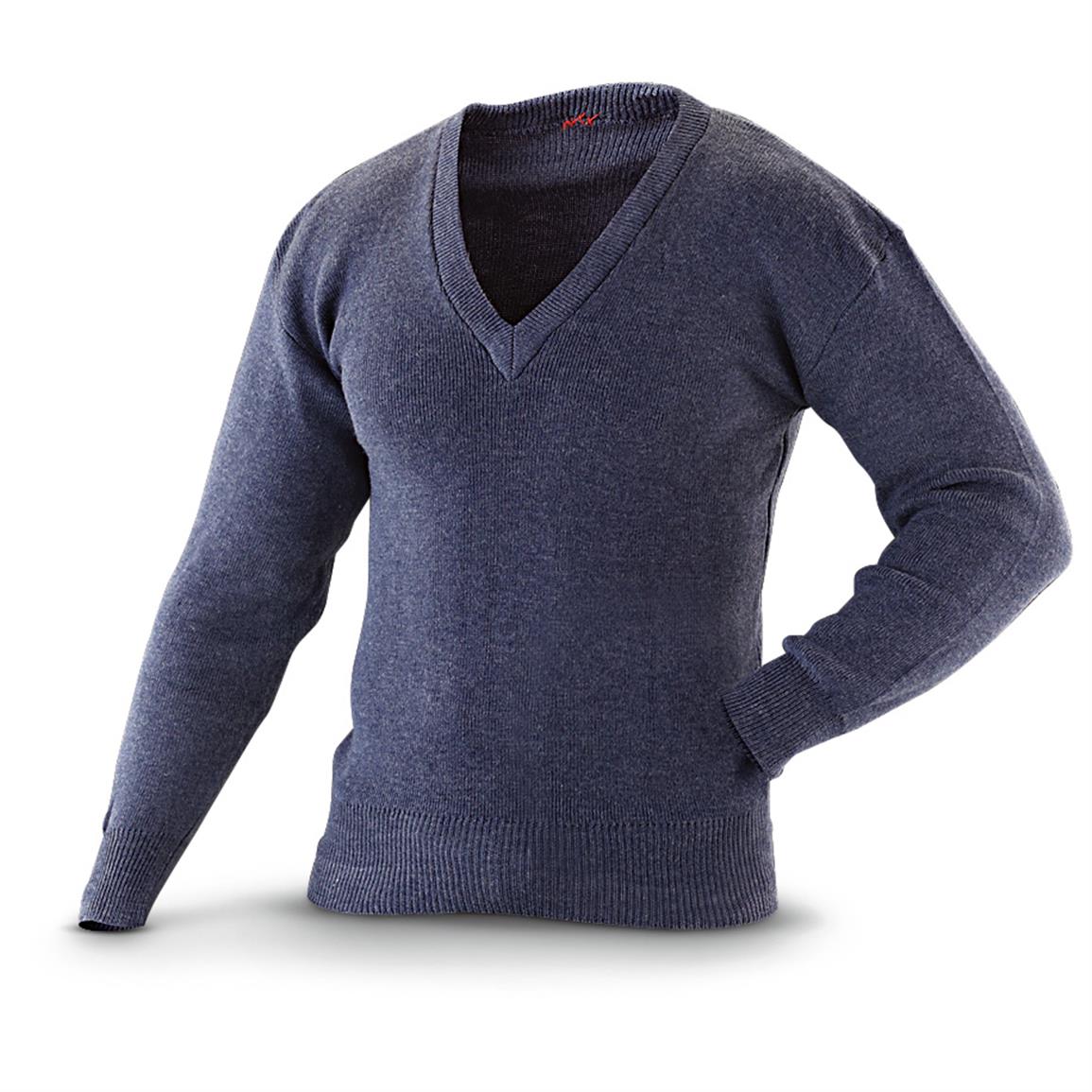 Italian Military Surplus Wool V-Neck Sweater, New