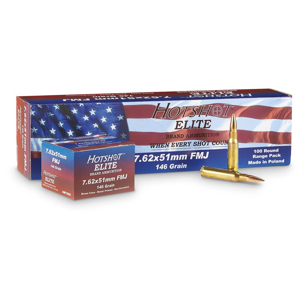 100 rds. Hotshot Elite .308 (7.62x51mm) 146 Grain FMJ Range Pack