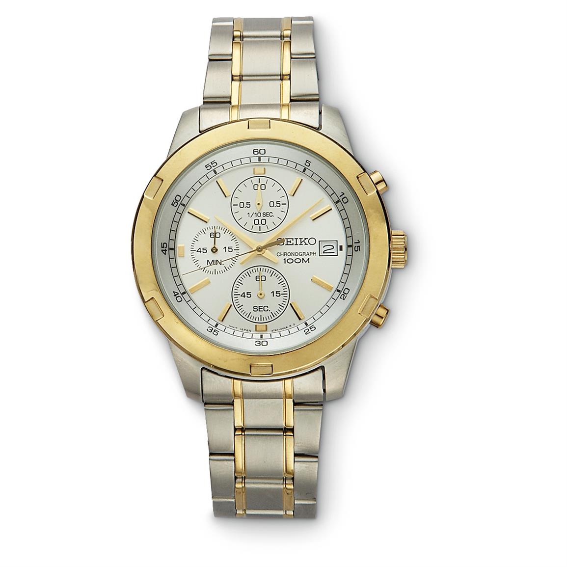 seiko two tone chronograph watch
