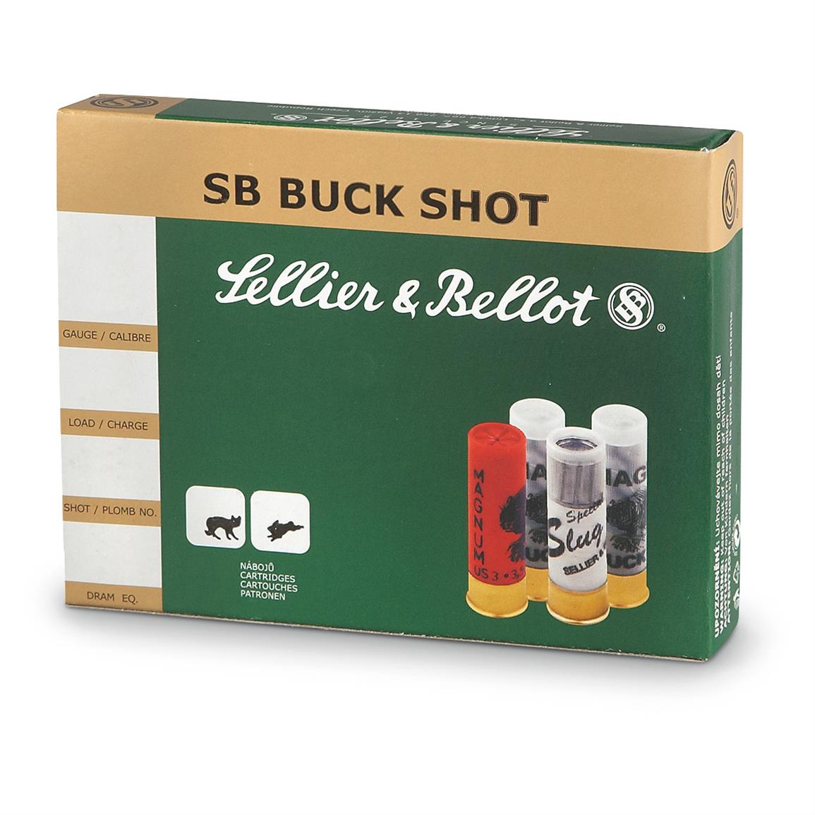 Sellier & Bellot, 2 3/4", 12 Gauge, #4 21-pellet Buckshot, 100 Rounds