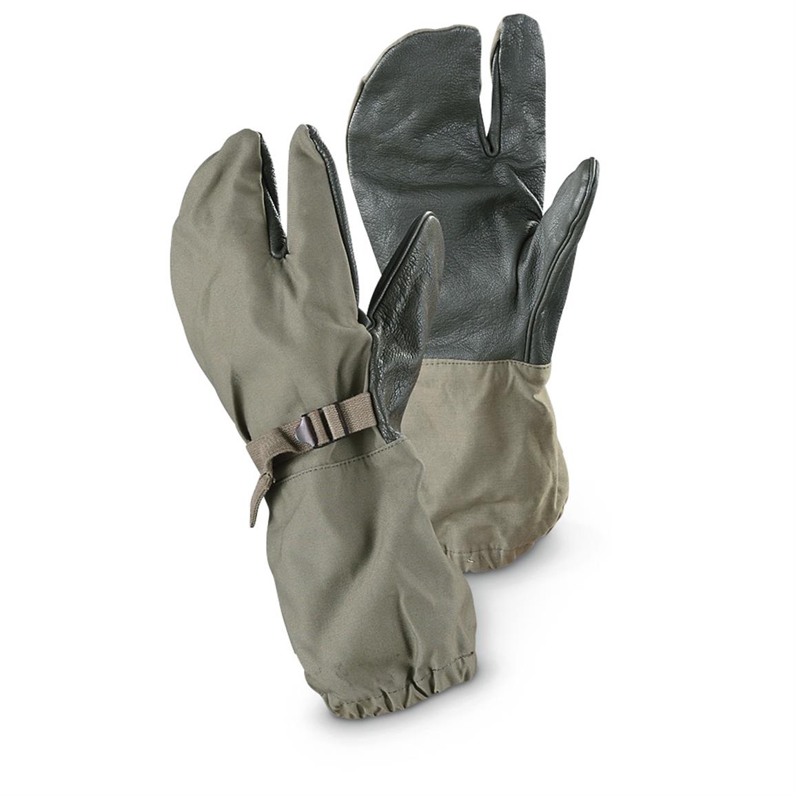 German Army Trigger Finger Leather & Cotton Mittens One Size shooting gloves 