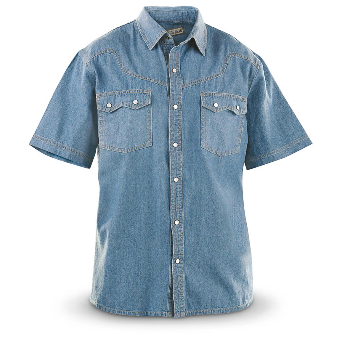 Guide Gear Men's Sawtooth Denim Short-Sleeve Shirt - 623090, Shirts ...