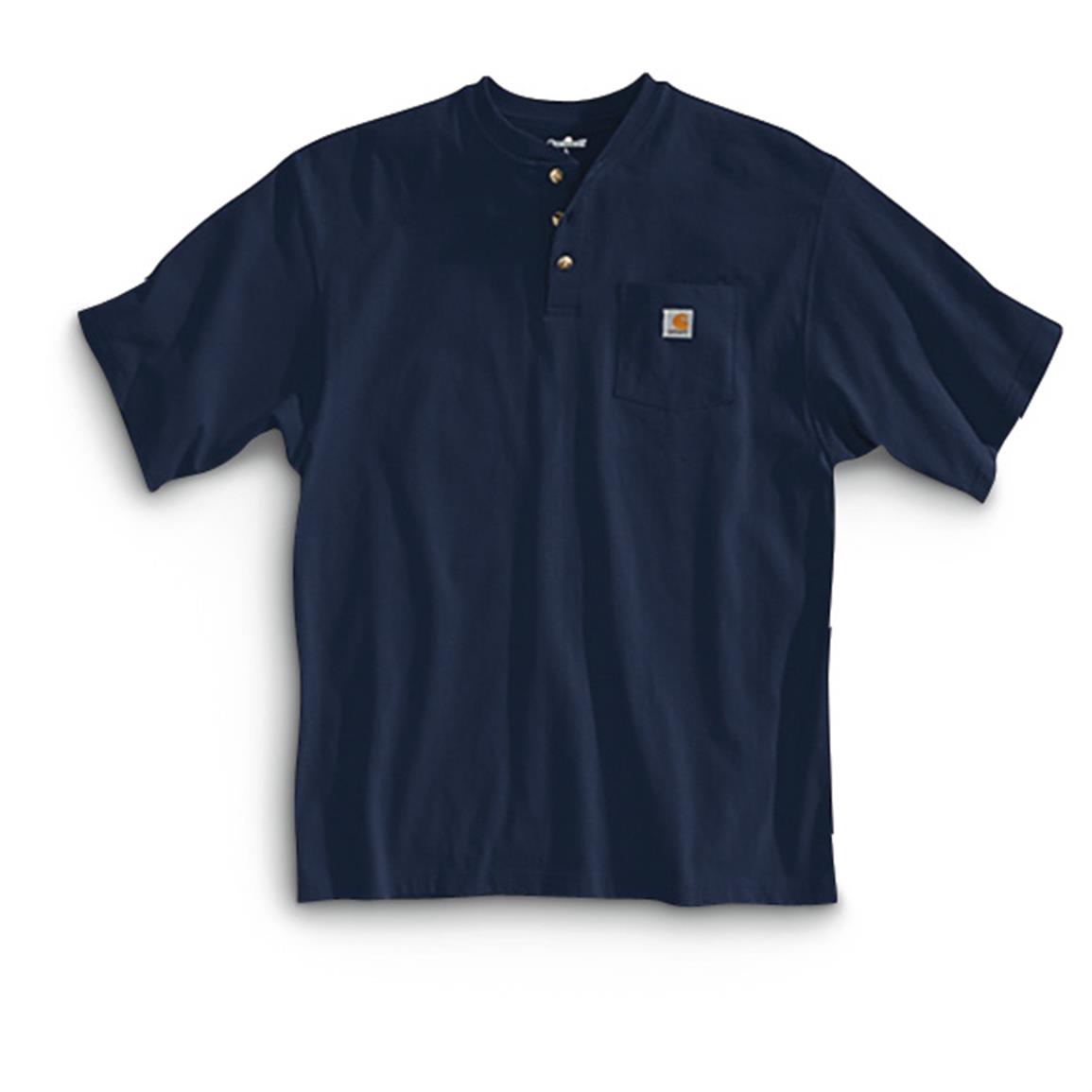 Carhartt Men's Workwear Pocket Short Sleeve Henley Shirt, Navy