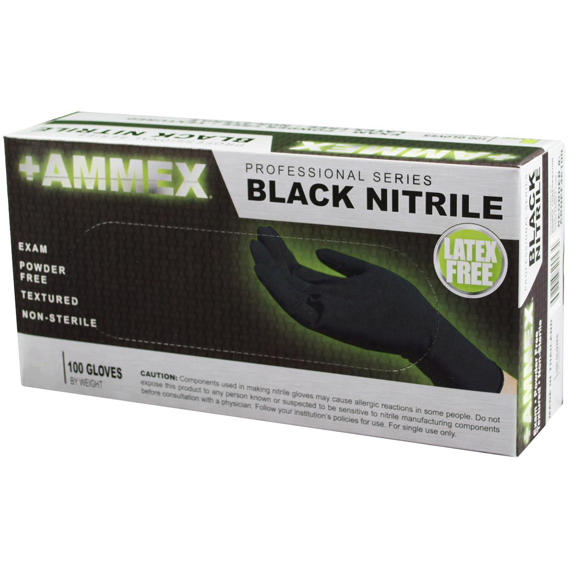 100-Pk. Ammex Black Powder-free Nitrile Exam Gloves