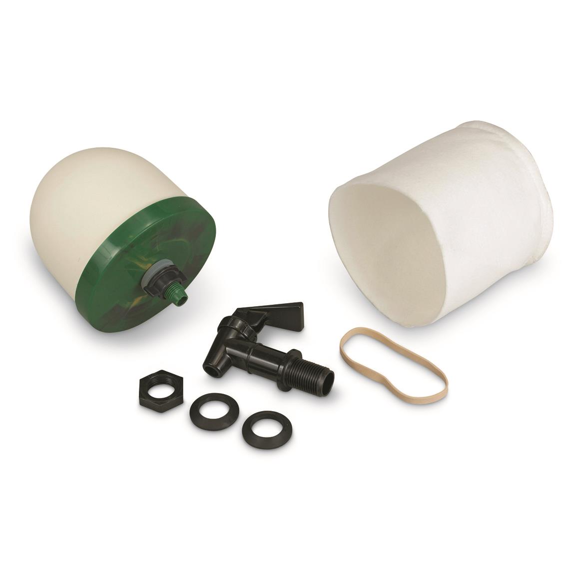 Includes filter, filter sock, spigot kit and rubber band