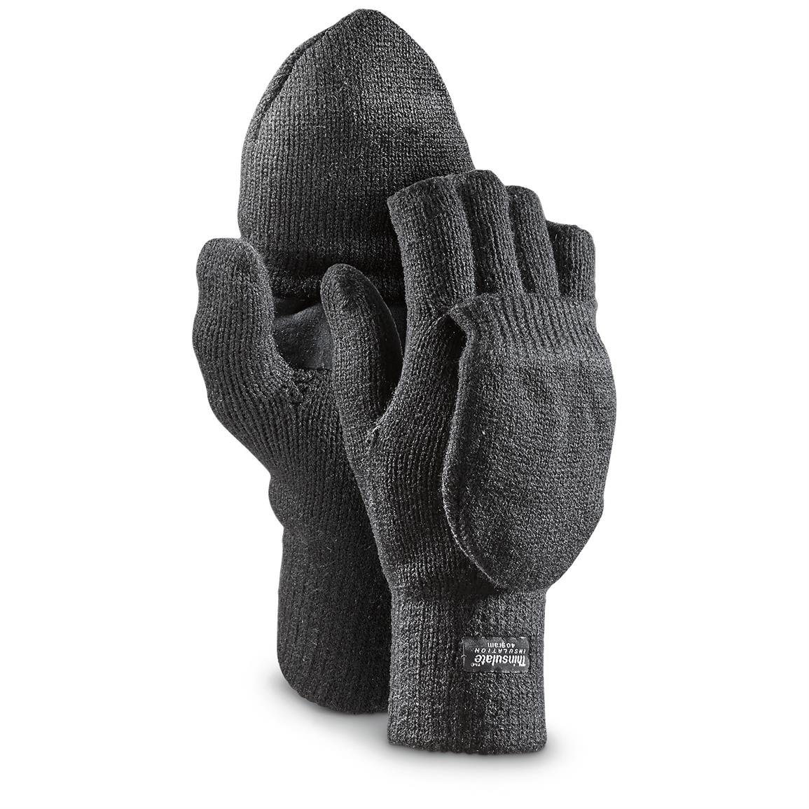 40 gram  Insulation 2 in 1 Fingerless Gloves, 3 Pairs, Black .