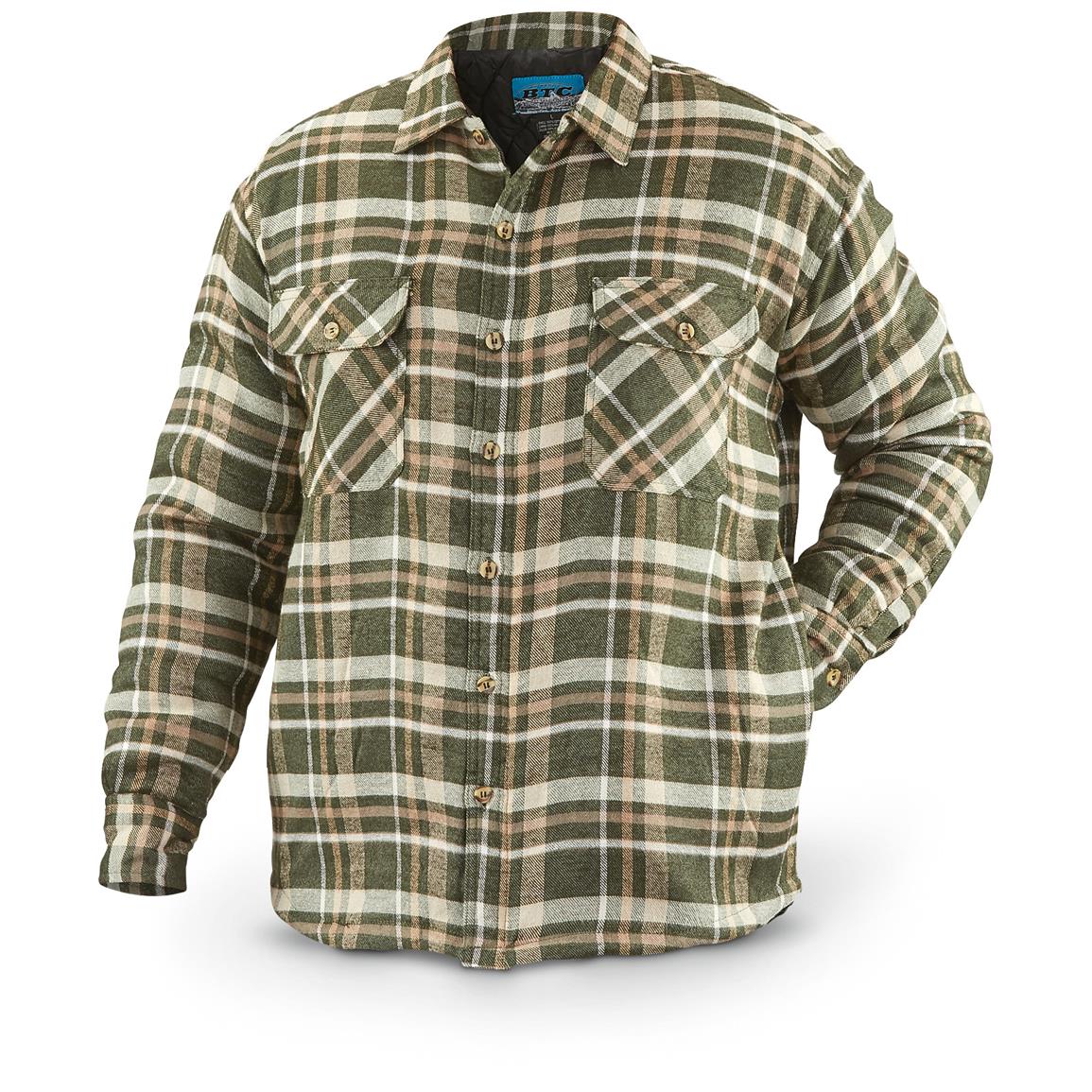 Men's Quilted Flannel Shirt Jacket - 639198, Insulated Jackets & Coats ...