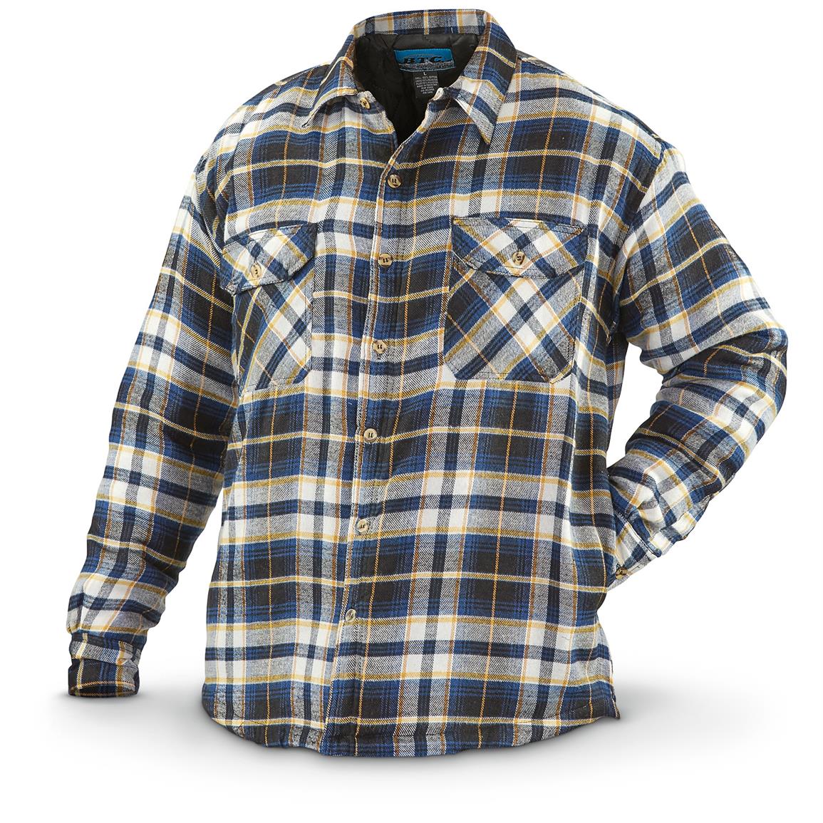 Men's Quilted Flannel Shirt Jacket - 639198, Insulated Jackets & Coats ...