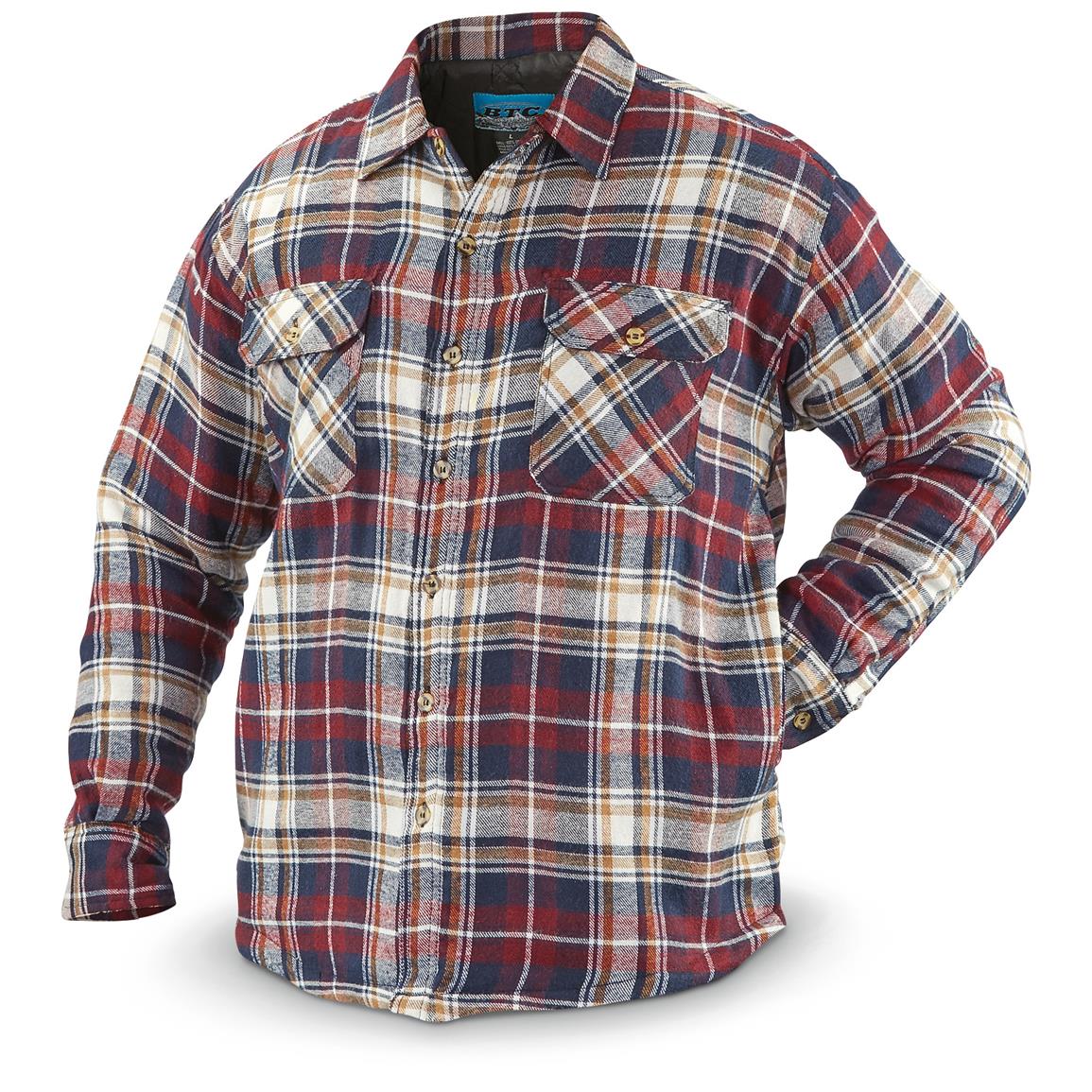 Men's Quilted Flannel Shirt Jacket - 639198, Insulated Jackets ...