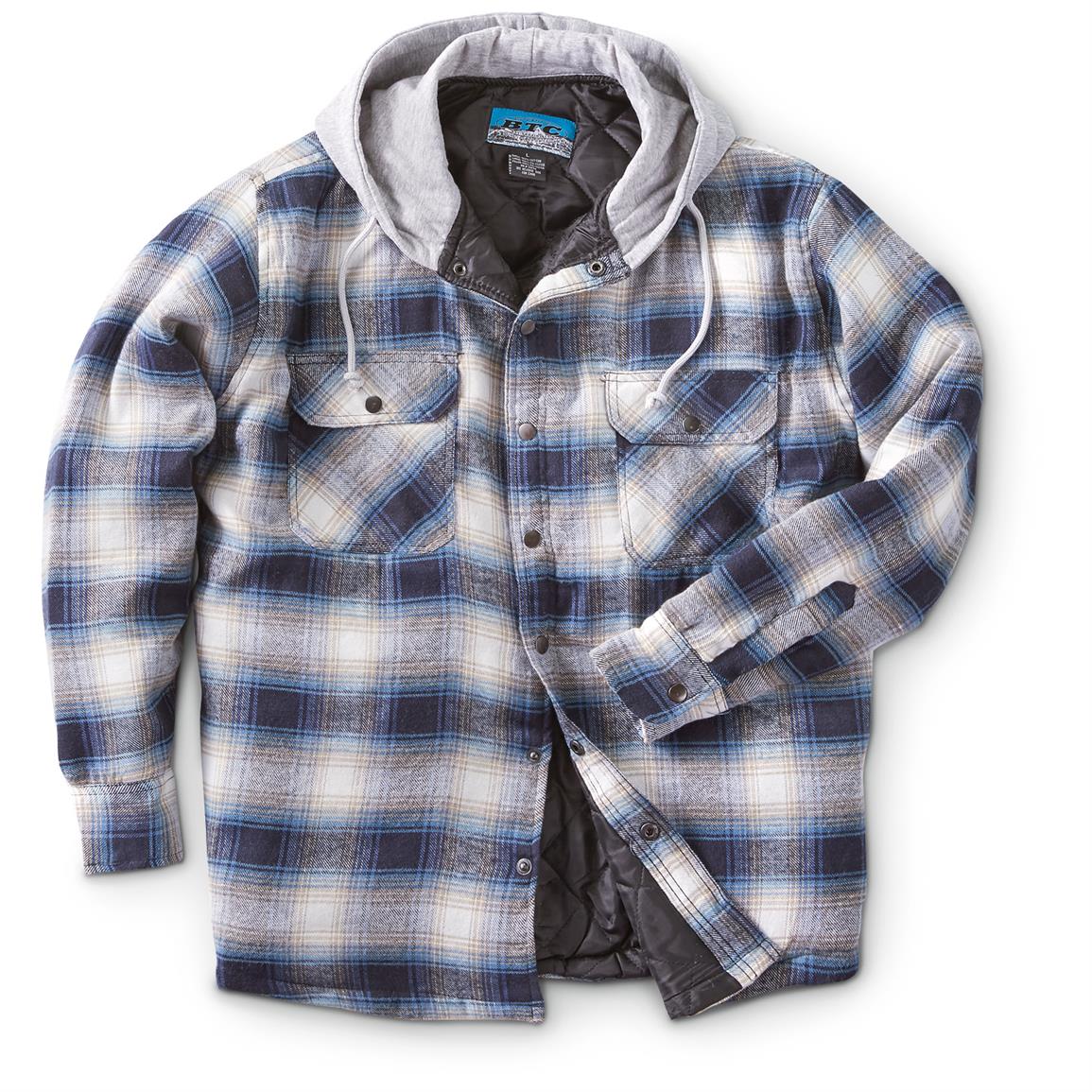 Men's Snap-Front Quilted Hooded Flannel Shirt - 639200, Insulated