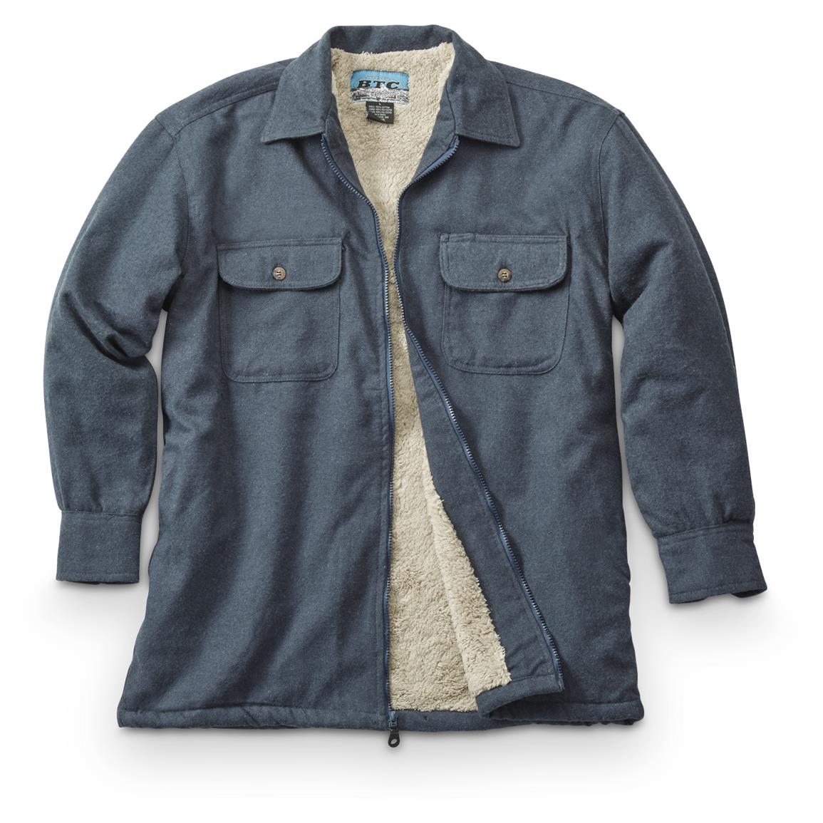 Men's Fleece Lined Full Zip Chamois Shirt - 639202, Insulated ...