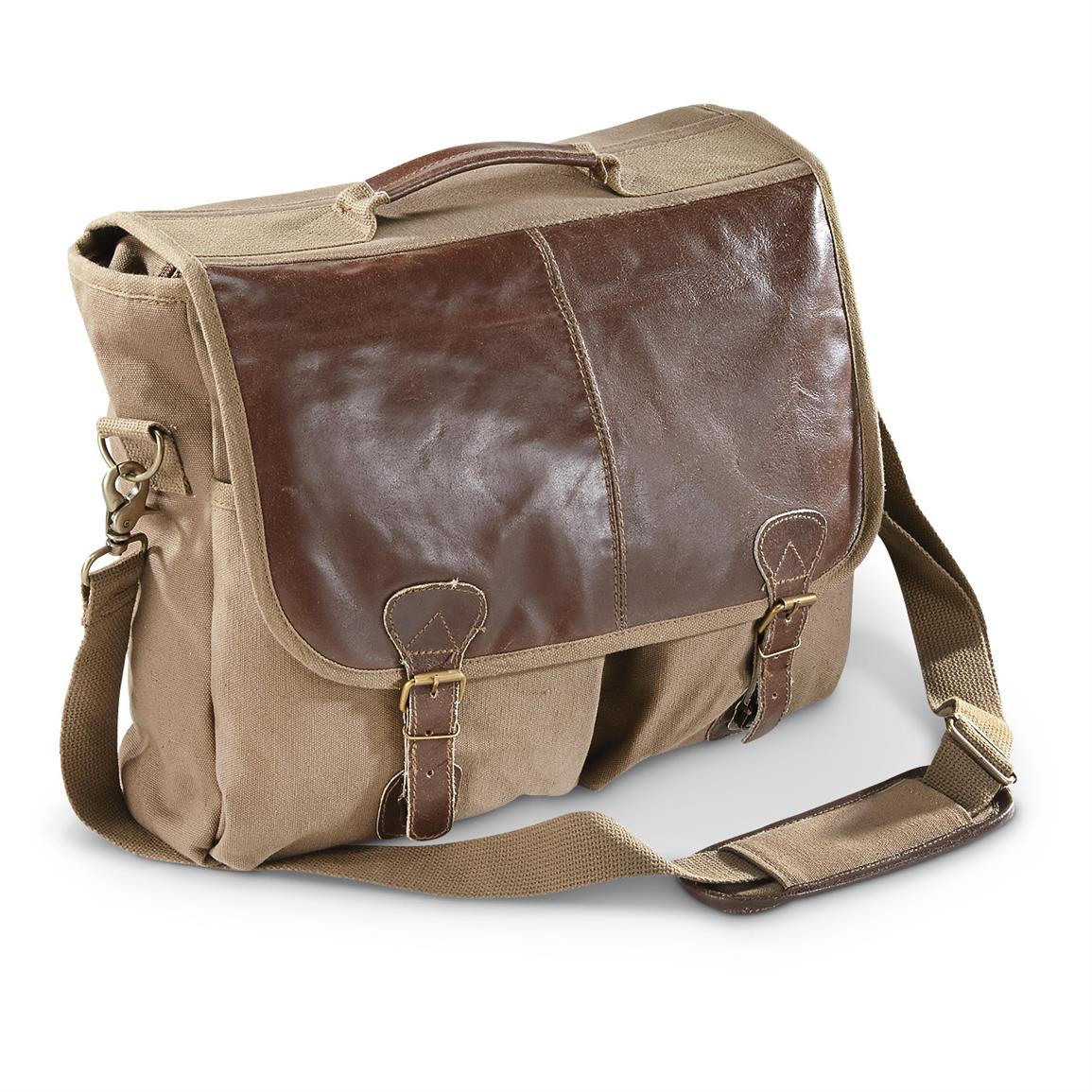 Fox Tactical Academic Canvas / Leather Briefcase - 640829, Military Style Backpacks ...