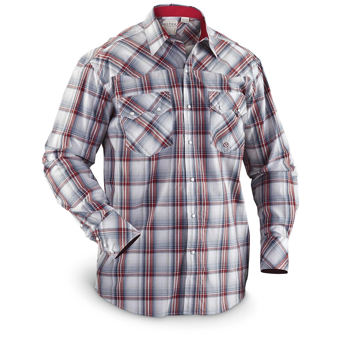 Roper Men's Amarillo Plaid Long-Sleeved Western Shirt - 642673, Shirts ...