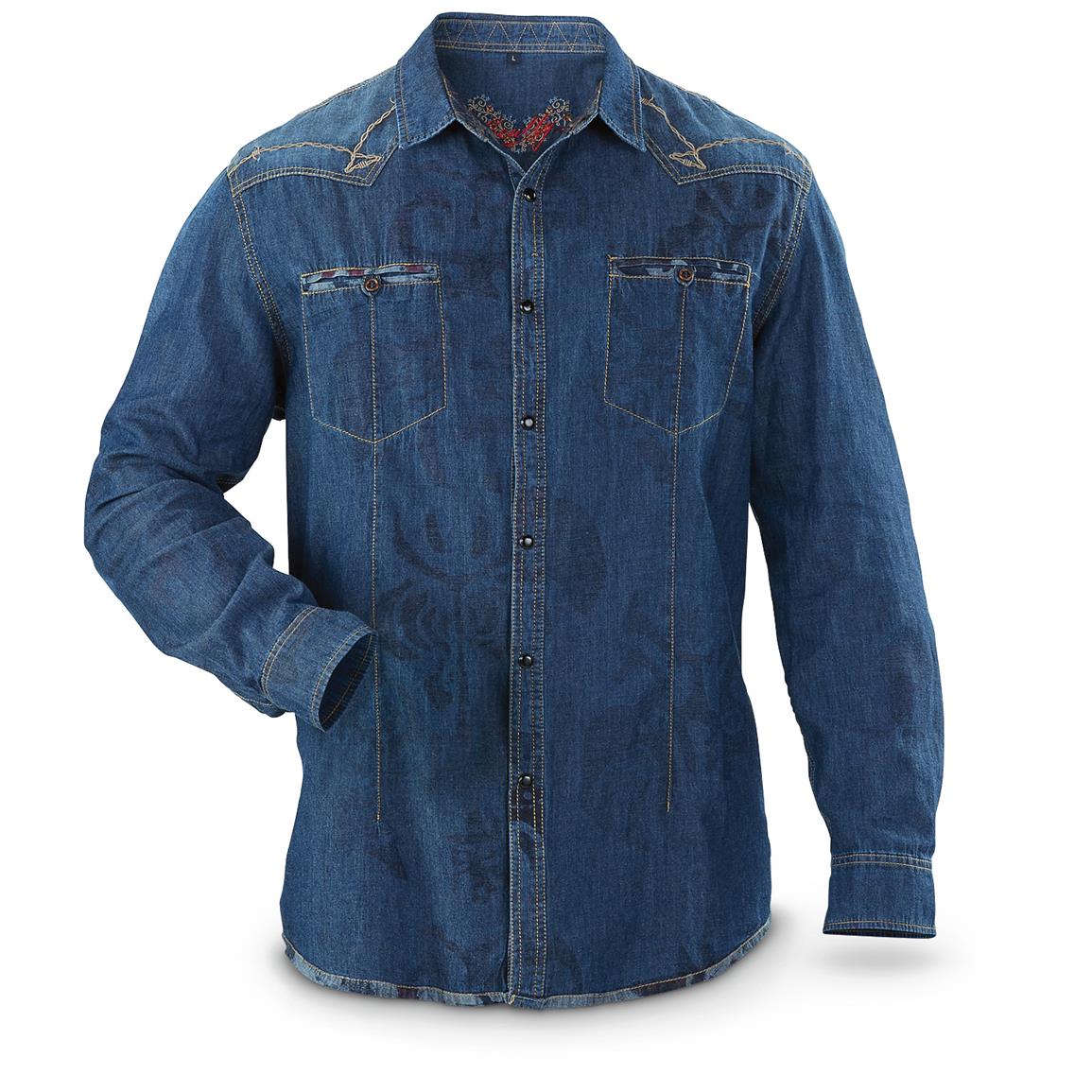 Scully Men's 115 Long-Sleeve Shirt, Blue - 643217, Shirts & Polos at ...