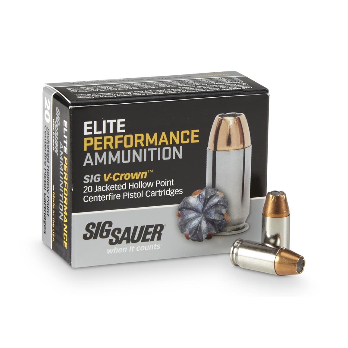 SIG SAUER Elite V-Crown, 9mm, JHP, 124 Grain, 20 rounds - 643656, 9mm ...