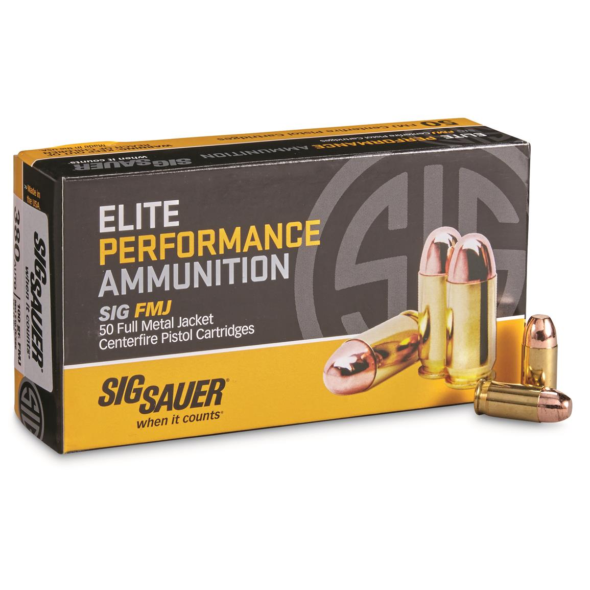 SIG SAUER Elite Performance, .380 ACP, FMJ, 100 Grain, 50 Rounds ...