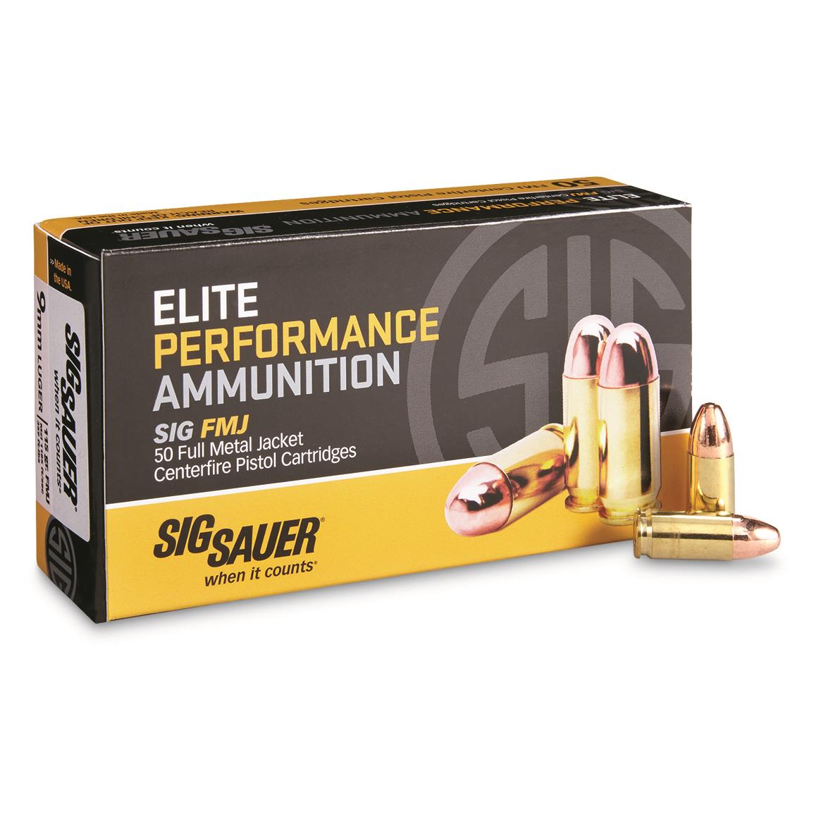 SIG Elite Performance, 9mm, FMJ, 115 Grain, 50 Rounds