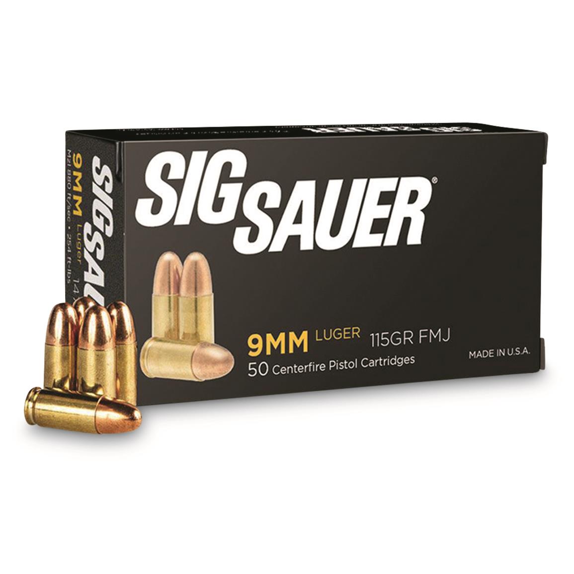 SIG SAUER Elite Performance, 9mm, FMJ, 115 Grain, 50 Rounds
