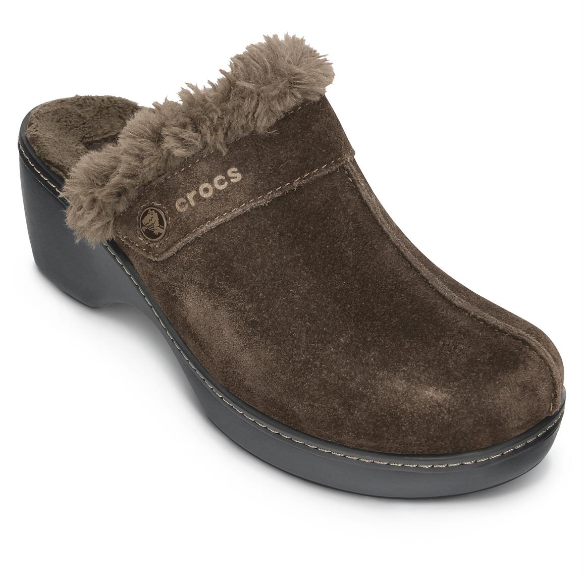 Women's Crocs Cobbler Leather Clog with Faux Fur Trim - 643773, Casual ...