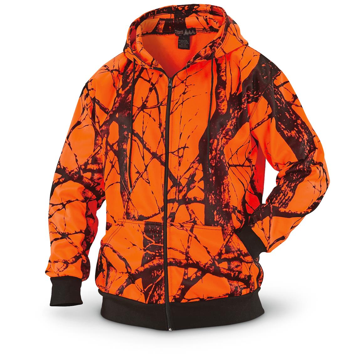 WFS Men's Heavy Fleece Blaze Orange Camo Hooded Sweatshirt - 645638 ...