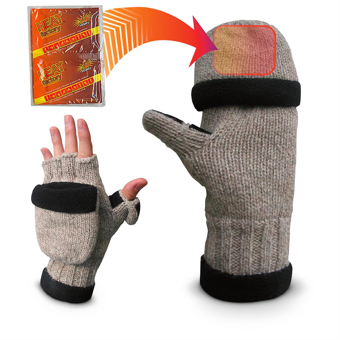 Fleece-Lined Thinsulate Insulation Ragg Wool Gloves with Hand Warmer Pockets
