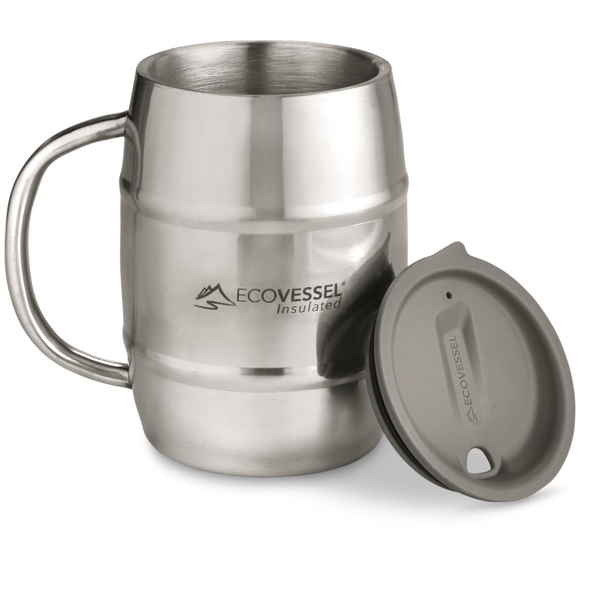 Ecovessel Double Barrel Insulated Stainless Steel Beer Coffee Mug With Lid 32 Oz 653081