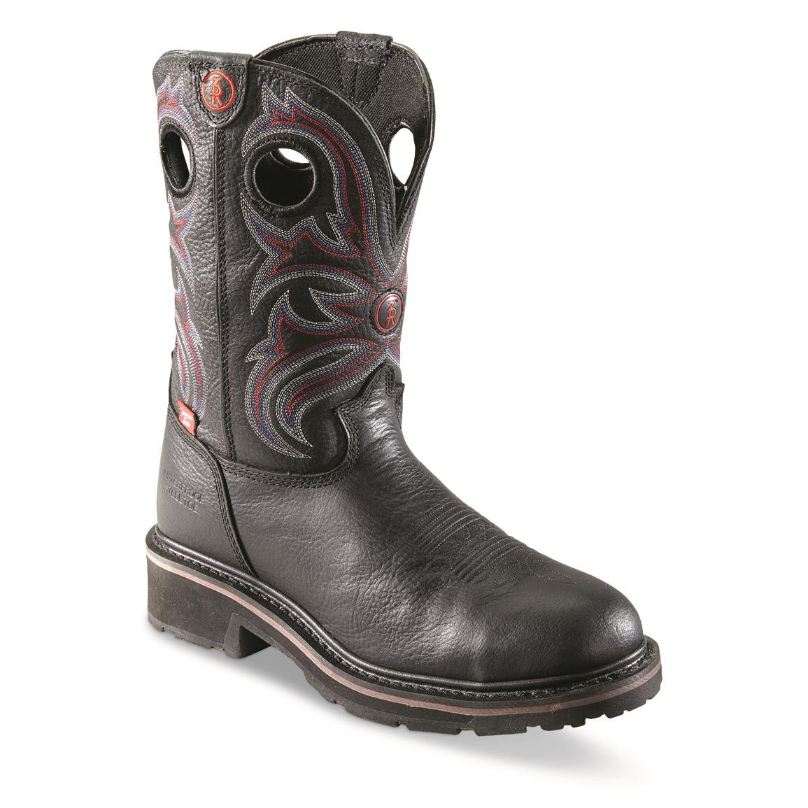 Tony Lama Snyder Black Waterproof Steel Toe Western Work Boots, Black