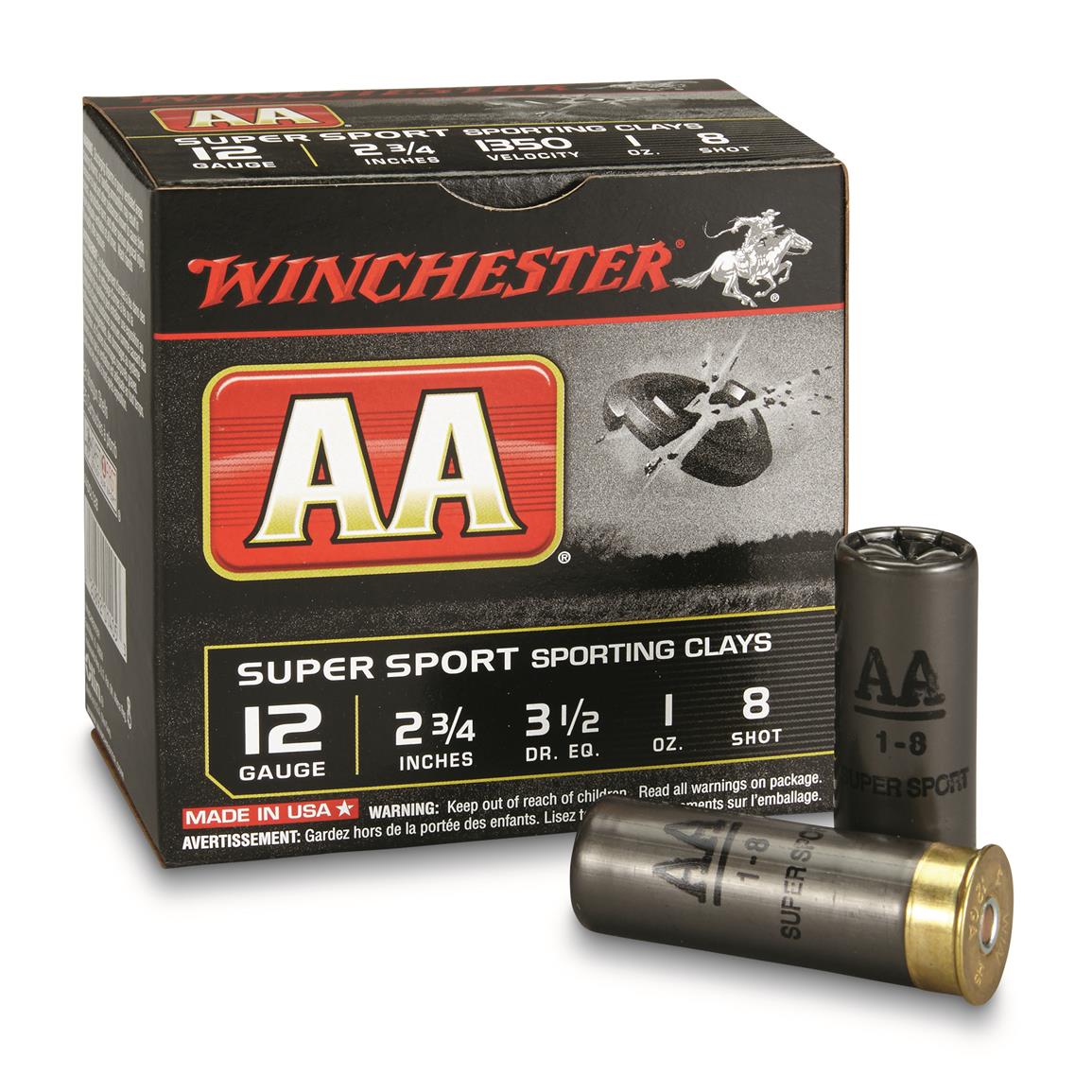 Winchester, 12 Gauge, AA Supersport Sporting Clays Shotshells, 2 3/4&quot; Shell, 1 oz., 25 Rounds