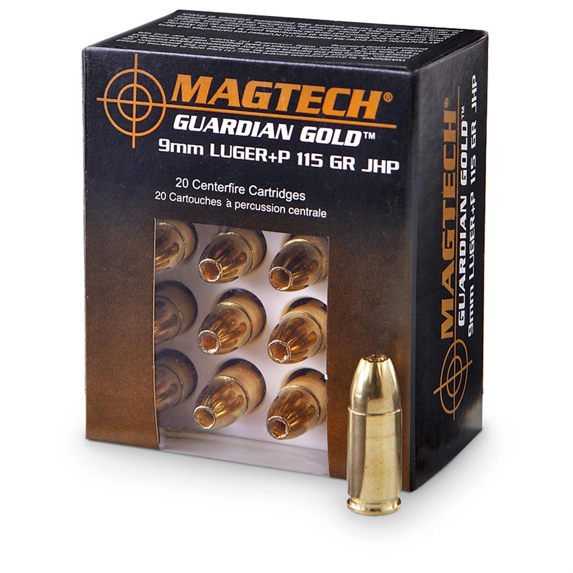 Magtech Guardian Gold, 9mm Luger+P, JHP, 115 Grain, 20 Rounds - 65594 ...