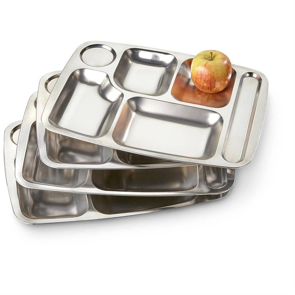 Military-style Stainless Steel Mess Tray, 4 Pack