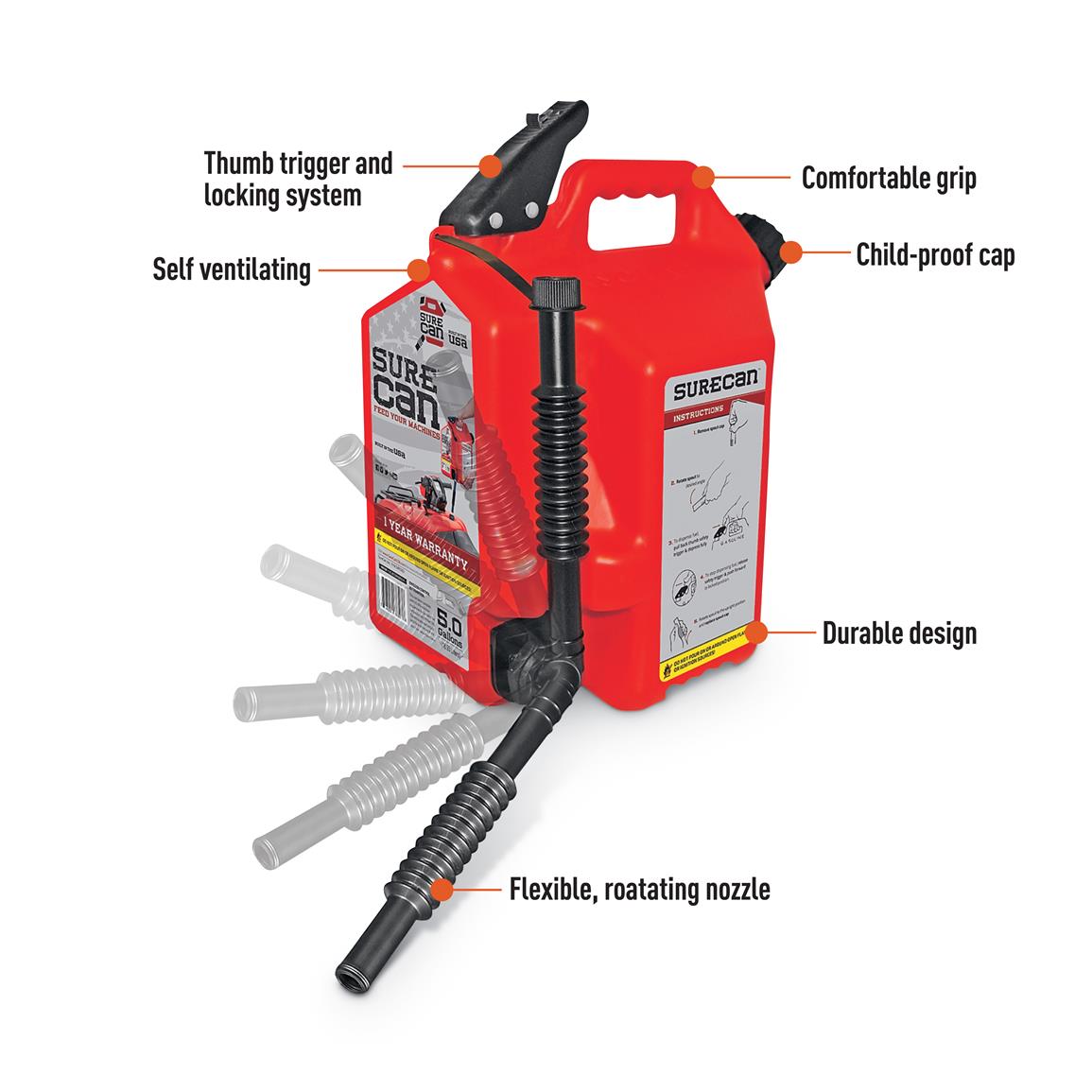 Surecan 5 Gallon Gas Can 658584, Garage & Tool Accessories at