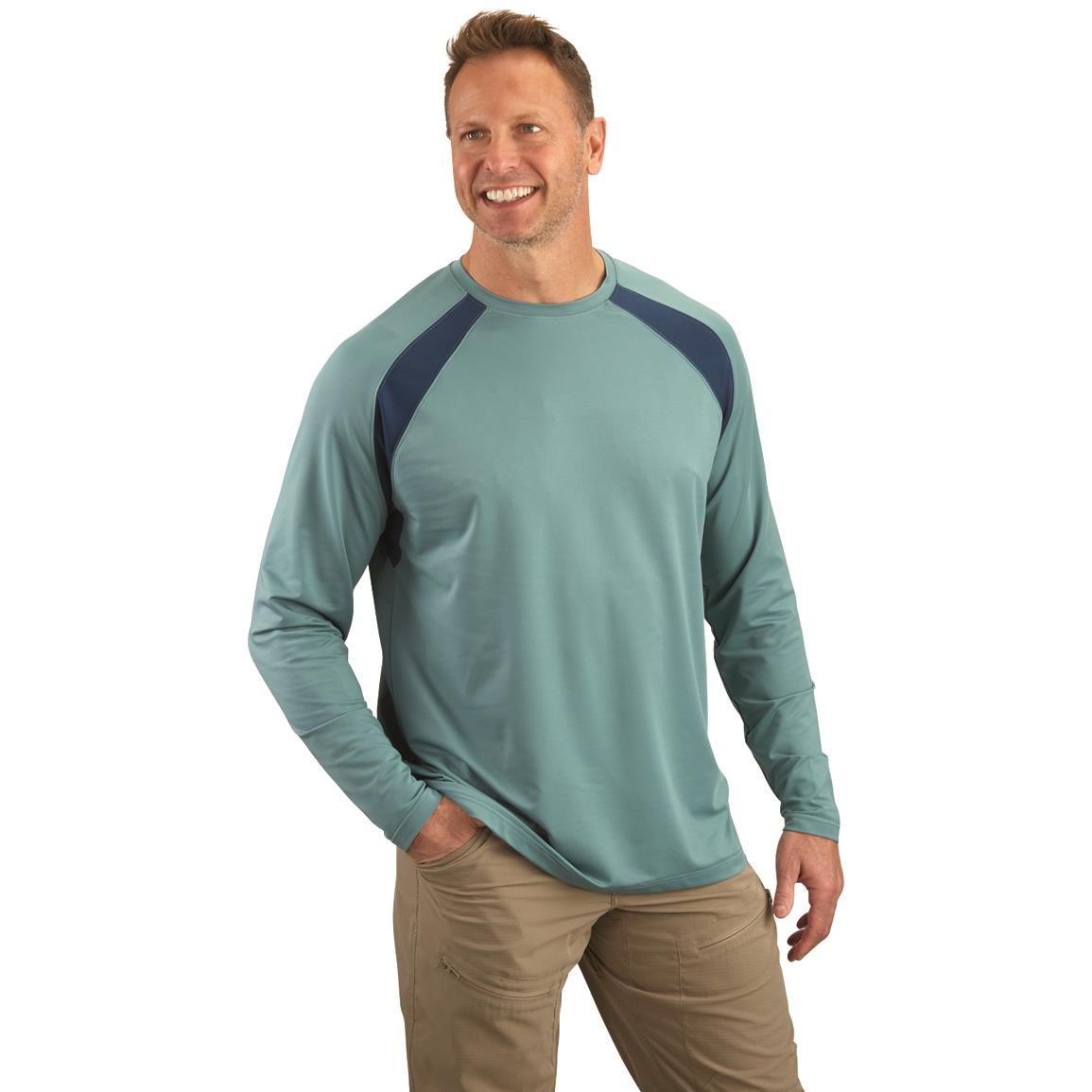 Guide Gear Men's Performance Fishing/UPF shirts Long Sleeve Shirt, Oil Blue
