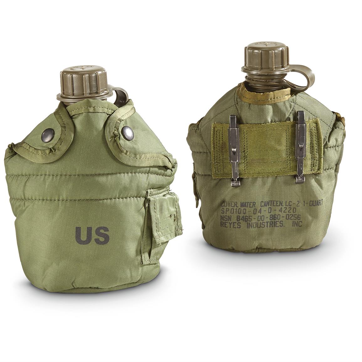 U.S. Military Surplus Canteens with Covers, 2 pack, Used