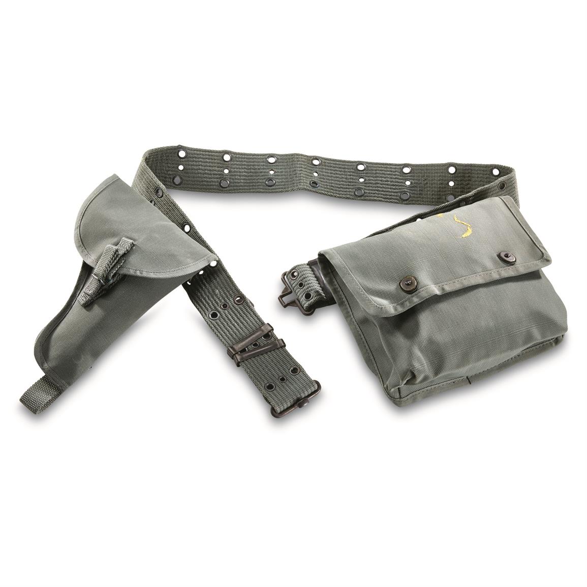Military Surplus White Leather Double Mag Magazine Belt Pouch Pistol Ammo Mag 