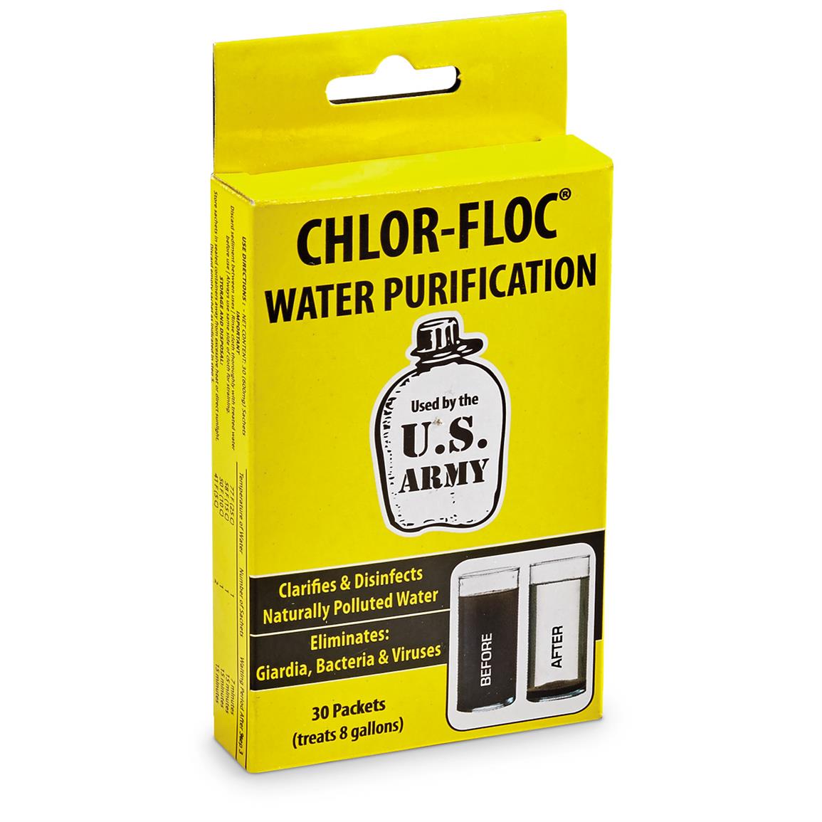 U.S. Military Issue Water Purification Packets, ChlorFloc Powder