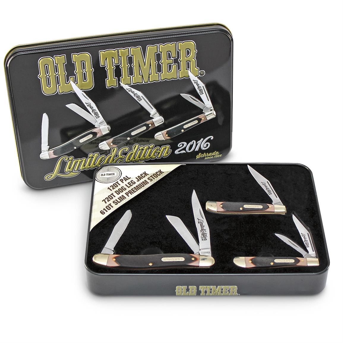 Old Timer 3 Pc Gift Set Folding Pocket Knives In Collector Tin 12OT/8OT/108OT 