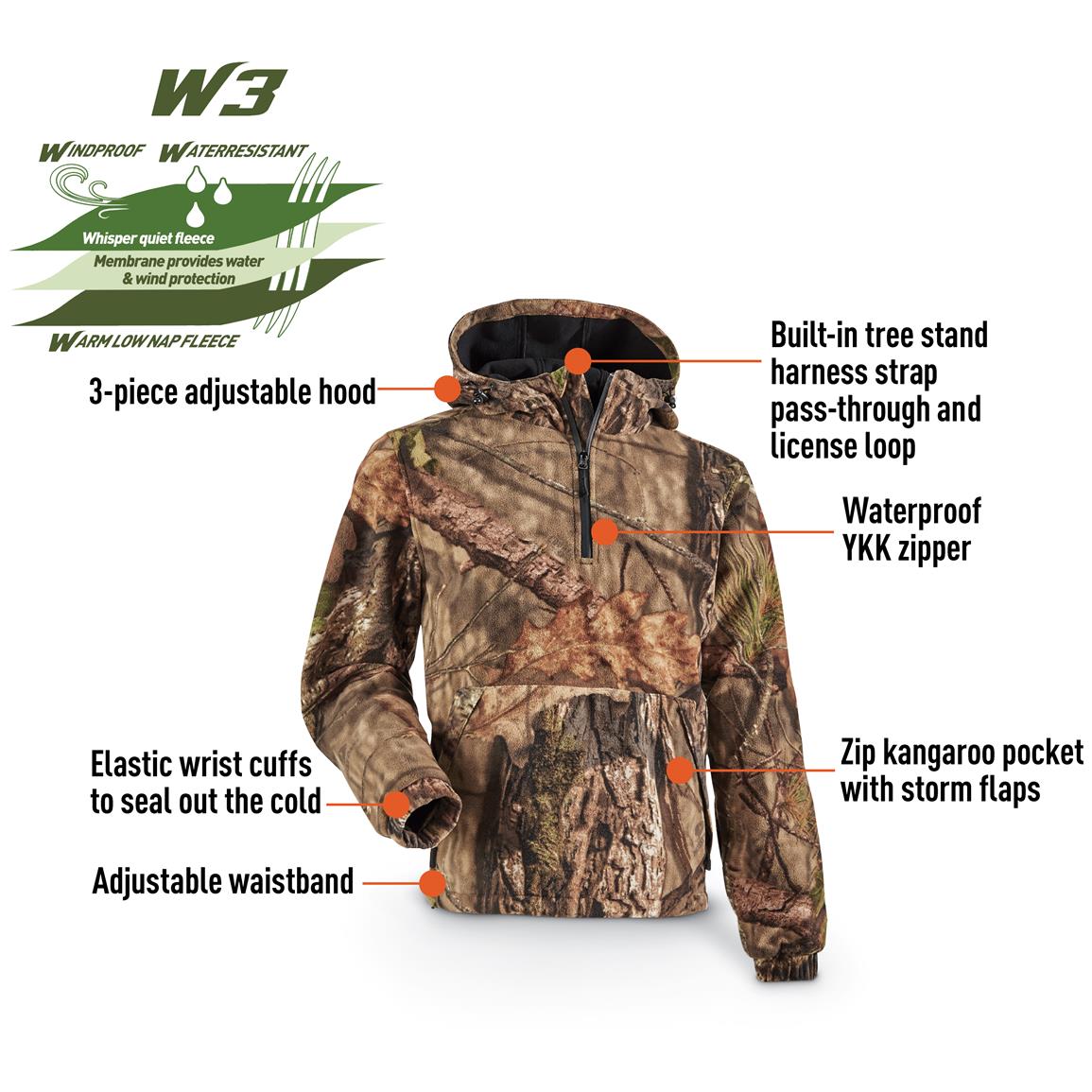 Guide Gear Men's Whist Pullover Hunting Jacket with W3 Fleece 668660