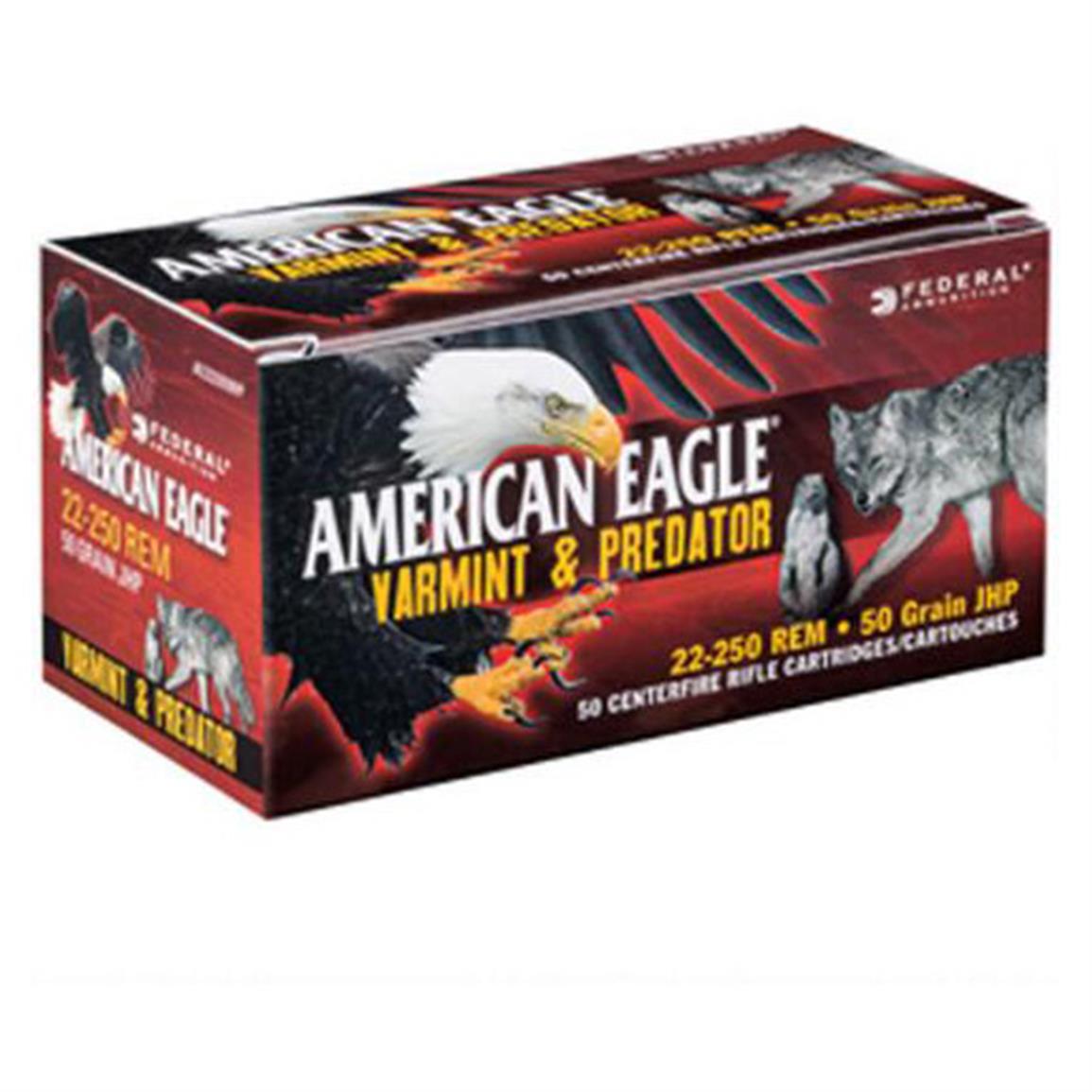 Federal American Eagle Varmint &amp; Predator, .22-250 Remington, JHP, 50 Grain, 50 Rounds