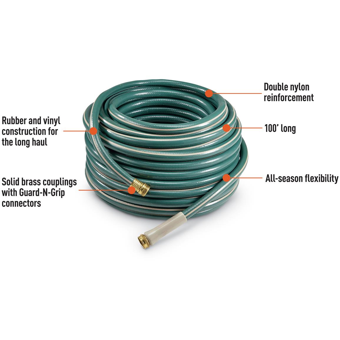 Flexon AllWeather Garden Hose, 5/8" x 100' 670452, Garden Tools at
