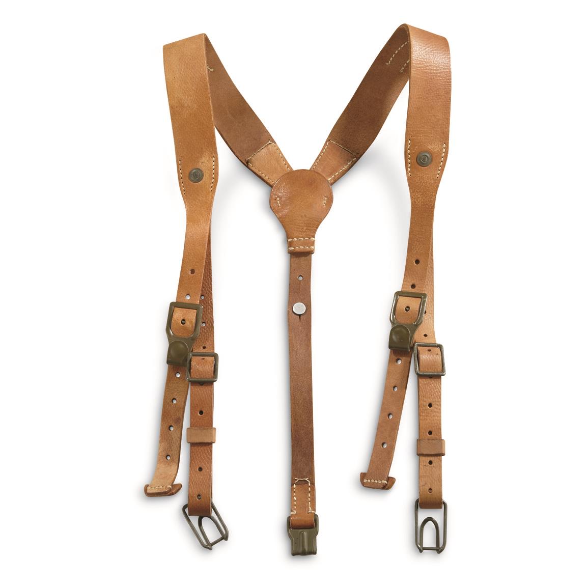 Czech Military Surplus Leather Suspenders, Used