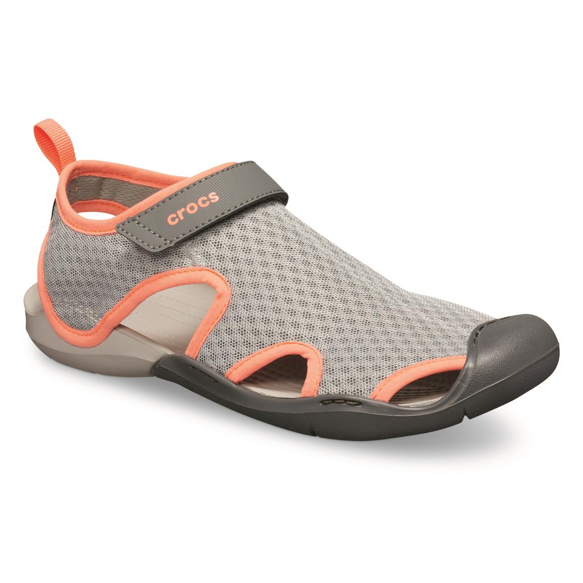 Mens Crocs Swiftwater Mesh Deck Closed Toe Beach Pool Rubber Sandals All Sizes