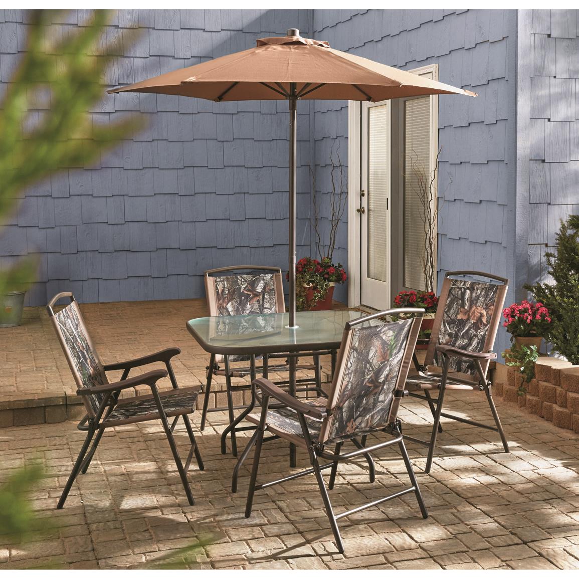 Castlecreek Complete Camo Patio Dining Set 6 Pieces 678094 Castlecreek Complete Camo Patio Dining Set 6 Pieces It Comes With 4 Chairs A Table And An Umbrella