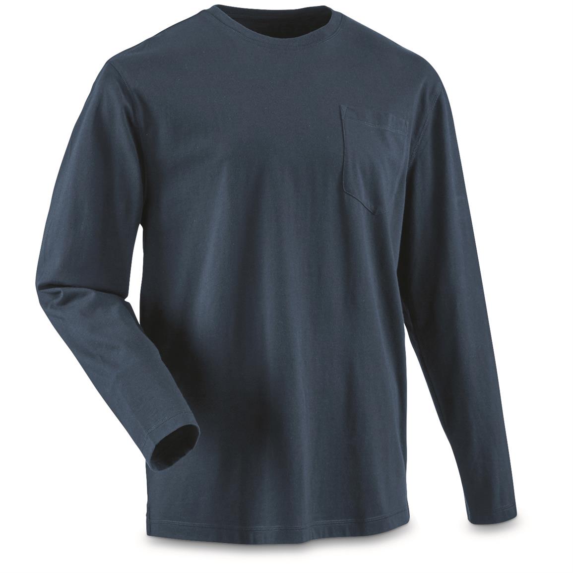Guide Gear Men's Stain Kicker Long Sleeve Pocket T Shirt With Teflon, Indigo Blue