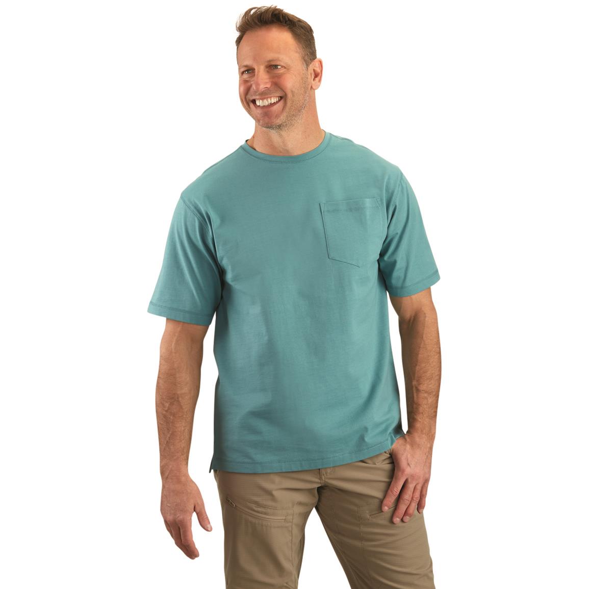 Guide Gear Men's Stain Kicker Short Sleeve Pocket T Shirt With Teflon, Oil Blue